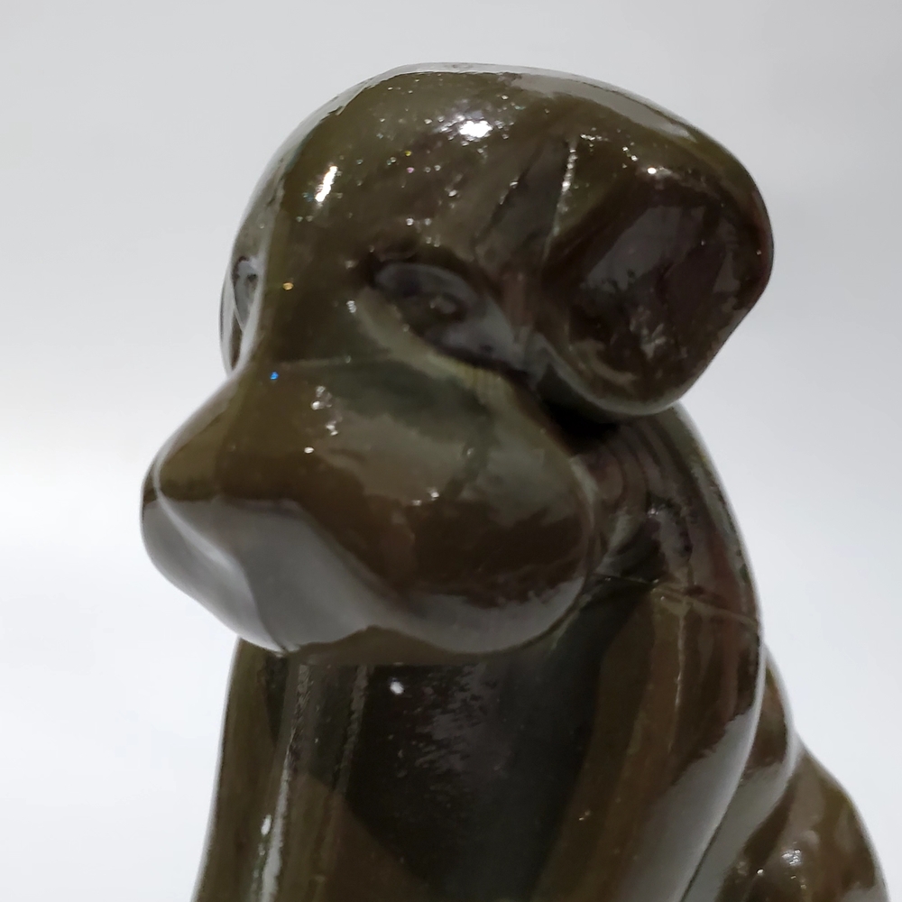 Vntg Boyd POOCH K-9 3" Brown Dark Green Touch Of Glitter Slag Glass - Picture 5 of 13